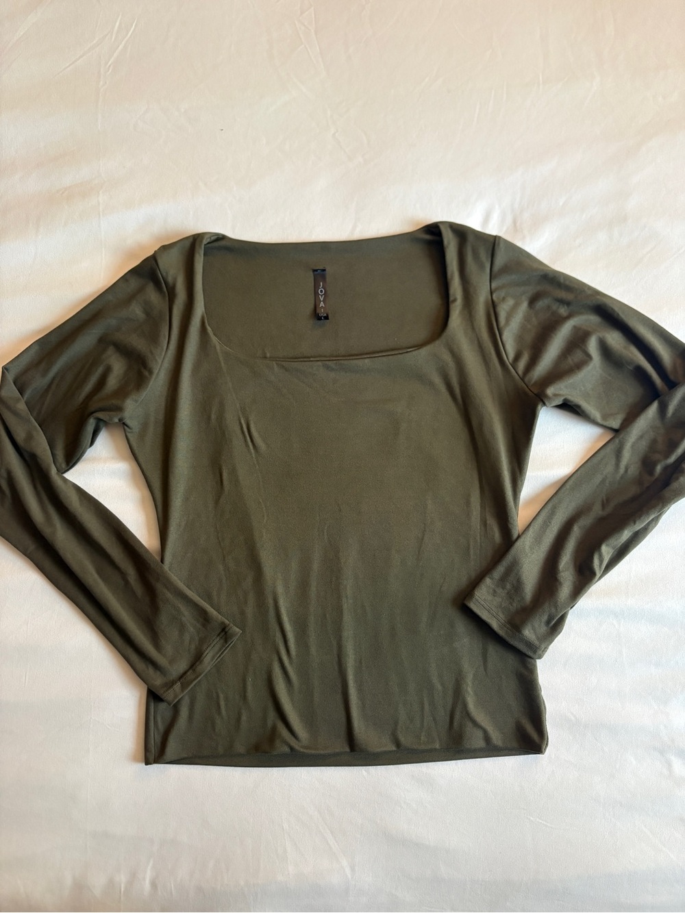Jova Khaki Green Buttery Soft Double Layered Square Neck Long Sleeve Top Basics
